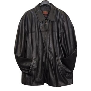 Danier Leather Black Genuine Leather Zip Up Jacket Car Coat Mens Size XL Lined
